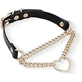 ADEMISHIA Black/Pink Leather Choker Necklace For Women, Handmade Adjustable Chain Collar with Metallic Heart Ring