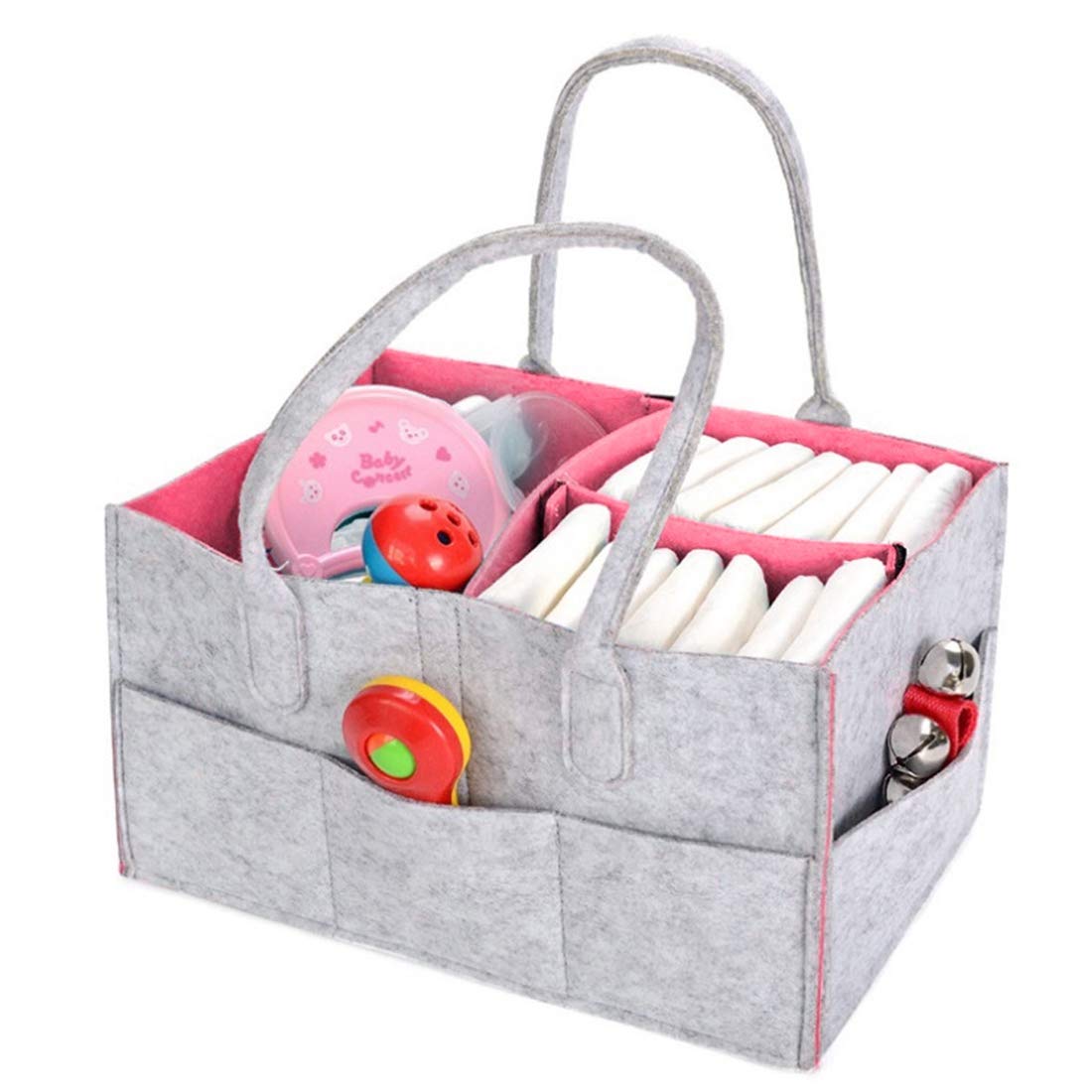 Le Change Pinji Panier De Rangement Pour Bebe Avec Compartiments Sac A Couche Bebe Organiseur Chambre Bebe Range Pour Nurserie Liste De Naissance Table A Langer Panier Cadeau Fille Garcon Rose 33x25x18cm