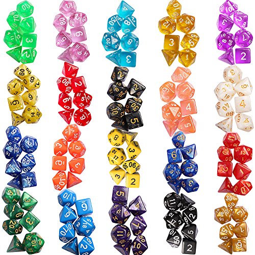 Outee 140 Pcs Polyhedral Dice Set DND Dice 20 Color Complete Dice and