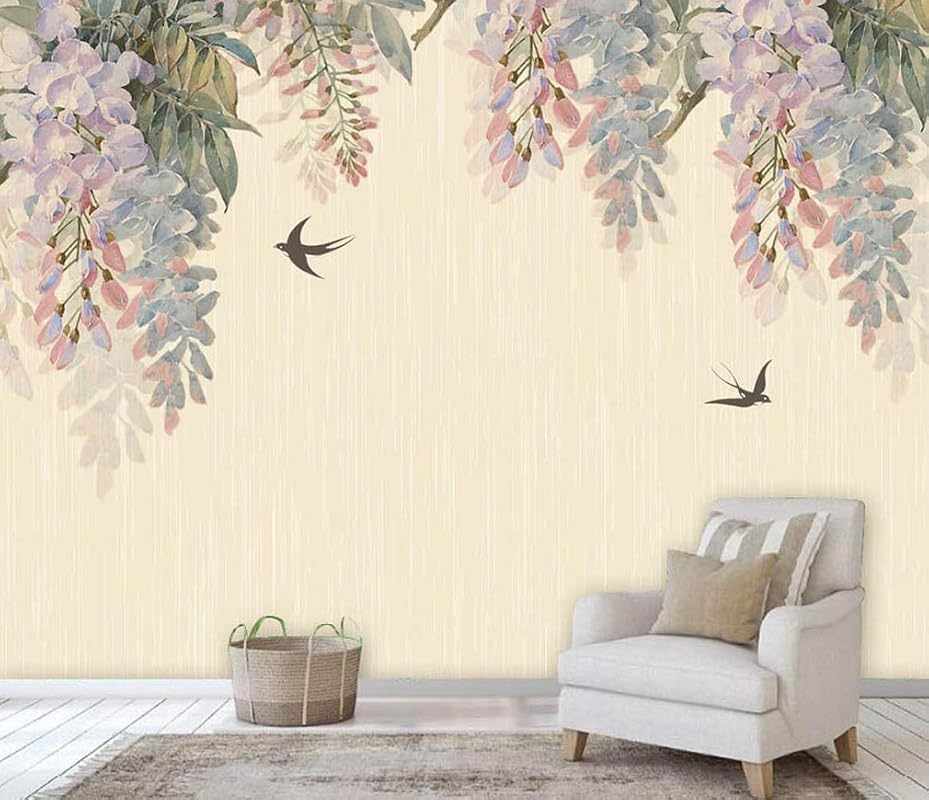 Murwall Vintage Floral Wallpaper Wisteria Wall