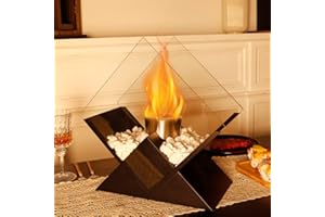JHY DESIGN Diamond Portable Tabletop Fireplace 14.5" H Tabletop Fire Bowl Pot–Clean-Burning Bio Ethanol Ventless Fireplace for Indoor Outdoor Patio Parties Events(Black)