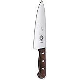 Victorinox Wood 8 Inch Chef's Knife, Stainless Steel Slicing Knife | Swiss-made kitchen knife with an ergonomic rosewood handle and straight edge blade for precision cutting of all meats
