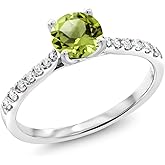 Gem Stone King 0.82 Ct Round Green Peridot E-F Lab Grown Diamond 10K White Gold Ring
