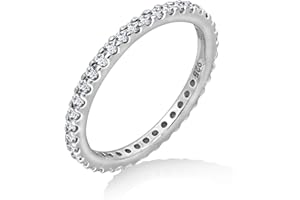 Amazon Essentials Platinum or Gold Plated Sterling Silver All-Around Band Ring set with Round Infinite Elements Cubic Zirconia (previously Amazon Collection)