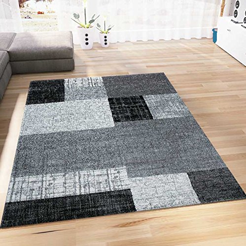 Teppich Wohnzimmer Kurzflor Designer Teppiche in Schwarz Grau Weiß