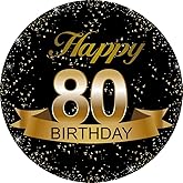Black and Gold 80th Birthday Party Favor Stickers - 2 Inches - 50 Labels