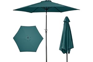 Elevon 9FT Ocean Blue Outdoor Patio Umbrella with Push Button Tilt and Crank, Beach Umbrella for Sun Shades, Market Umbrella with 6 Sturdy Metal Ribs, UV Resistant Waterproof for Garden