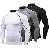 LANBAOSI 3 Pack Mens Mock Turtleneck Compression Shirts Long Sleeve Sun Protection Shirts Cooling Workout Gym Tops Undershirt
