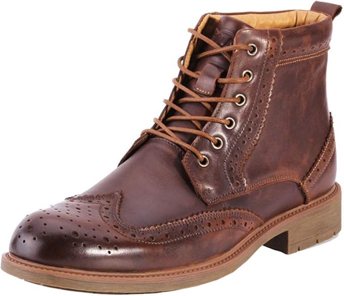 Men's Boots Brogue Leather Round Toe Lace Up Martin Boot Safety Work