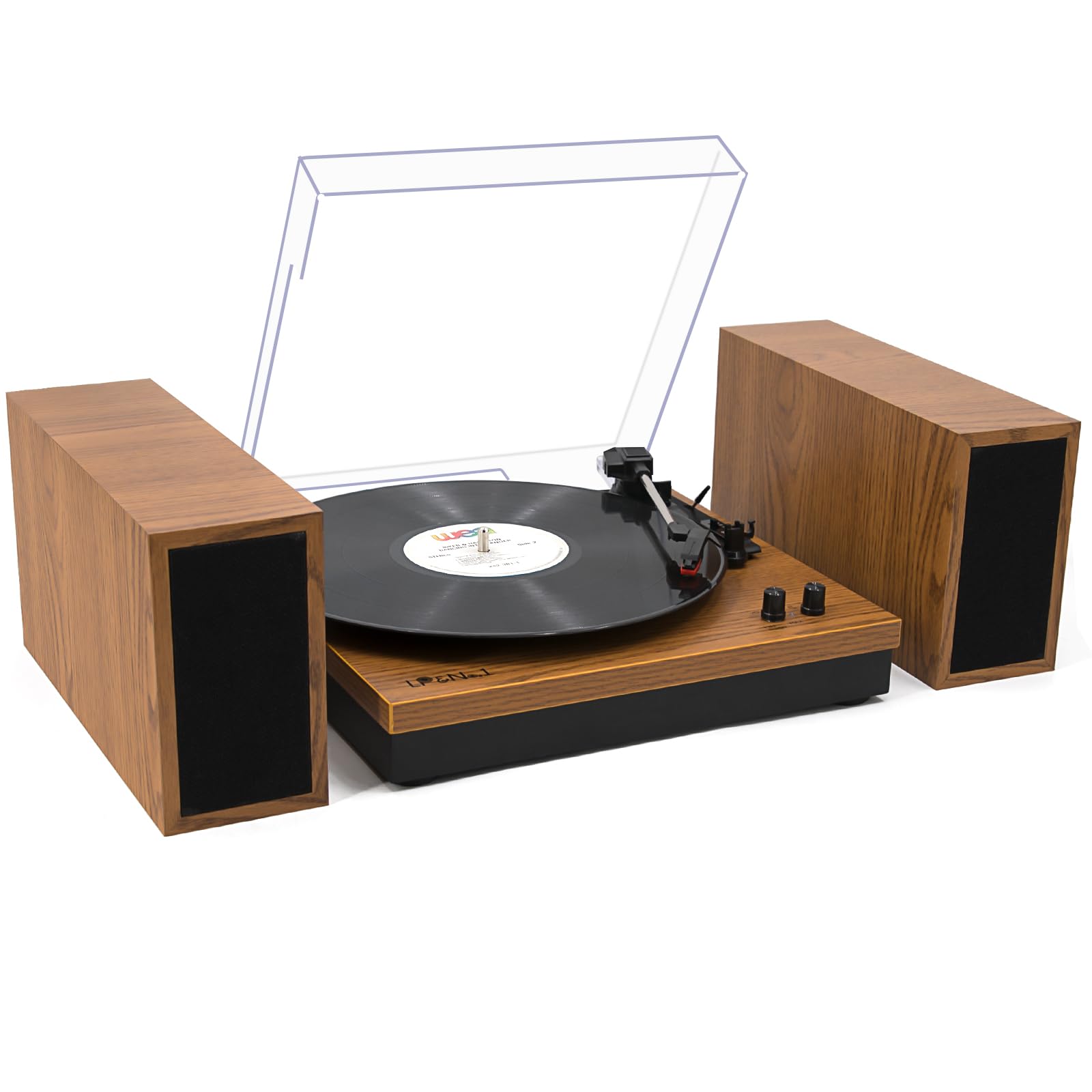 Photo 1 of **BROKEN LID**LP&No.1 Vinyl Record Players, Hi-Fi System Wireless Turntable Players with Stereo Bookshelf Speakers, Built-in Phono Preamp, Belt Drive 3-Speed,Yellow Wood
