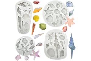 GEOGEODIY 4 PCS Marine Theme Cake Fondant Silicone Mold Seashell Conch Starfish Baking Molds, For Theme Cake Cookie Chocolate Candy Decoration Fondant Polymer Clay