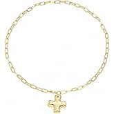 HETICA Chunky Gold-Plated Cross Necklace for Women Vintage Toggle Clasp Statement Layered Hammered Cross Pendant Jewelry Gift