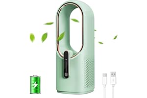 CONBOLA Desk Fan Portable, Battery Operated,Quiet Desktop Fan Bladeless with 3 Cooling Speeds, 11.8 Inch Touch Control Personal Fan for Bedroom, Office, Home, Outdoor (Green)