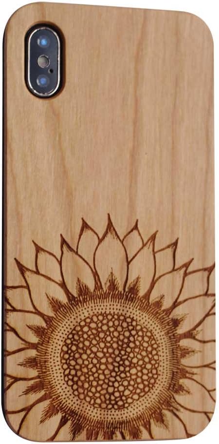 VIVIPOW Wood Phone Case Compatible iPhone X, Sunflower Wooden Phone Case Compatible iPhone X Wooden Case (Sunflower-Cherry Wood)