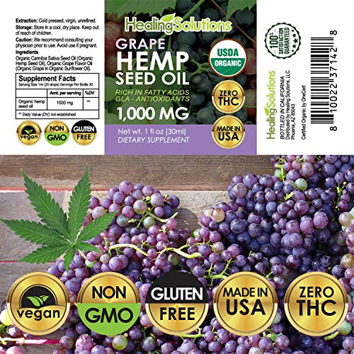 Grape Hemp Seed Oil Extract for Pain Relief, Stress, Anxiety, Sleep, Keto 1000mg