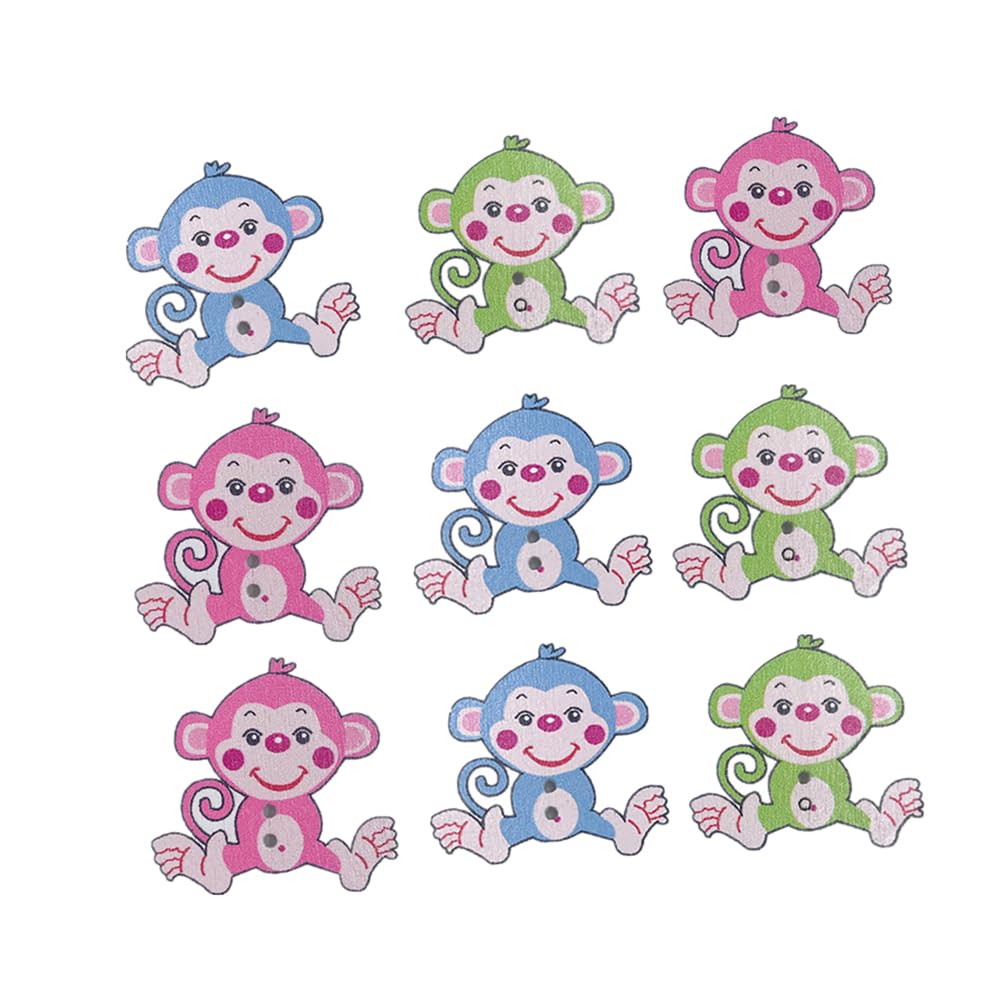 NUOBESTY DIY Wooden Buttons 50Pcs Cartoon Monkey Pattern Two Holes Sewing Accessories for Crafts Hats Shoes Scrapbooking