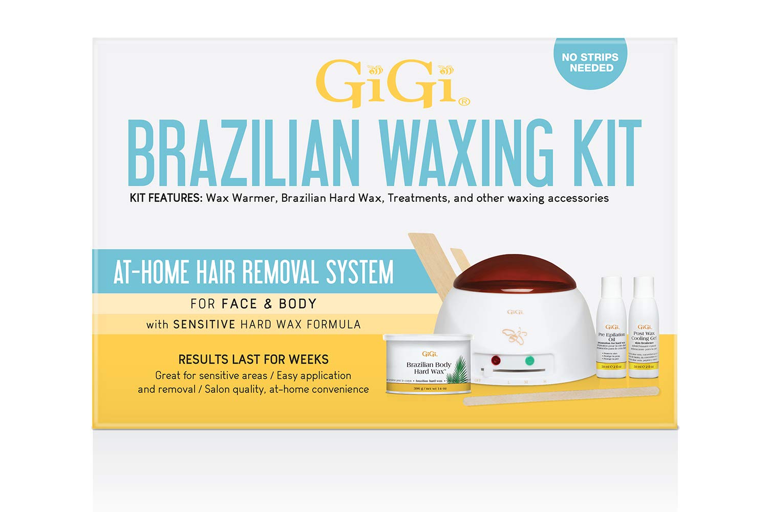 GiGi Brazilian Waxing Kit - At-Home Hair Removal Kit with Warmer, Hard Wax, and Pre & Post Treatments for Face, Bikini, and Body, 1-set