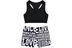 Moily Kids Girls Gymnastics/Dance/Sports Two Piece Outfit Racer Back Crop Top with Booty Shorts Swimwear