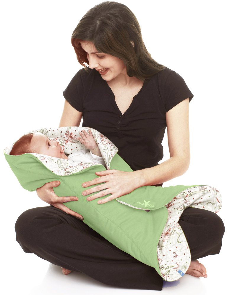 Wallaboo - Baby Blanket Leaf - Soft Blanket - Newborn and Up - Durable Faux Suede and 100% Pure Cotton with Print - Diameter: 85cm - 33 inch - Color: Green