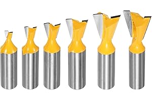 HARFINGTON 6pcs Dovetail Router Bit Set 1/4" 3/8" 1/2" 5/8" 3/4" 7/8" Dia 1/2" Shank Carbide 14 Degree Dovetail Joint Drill B