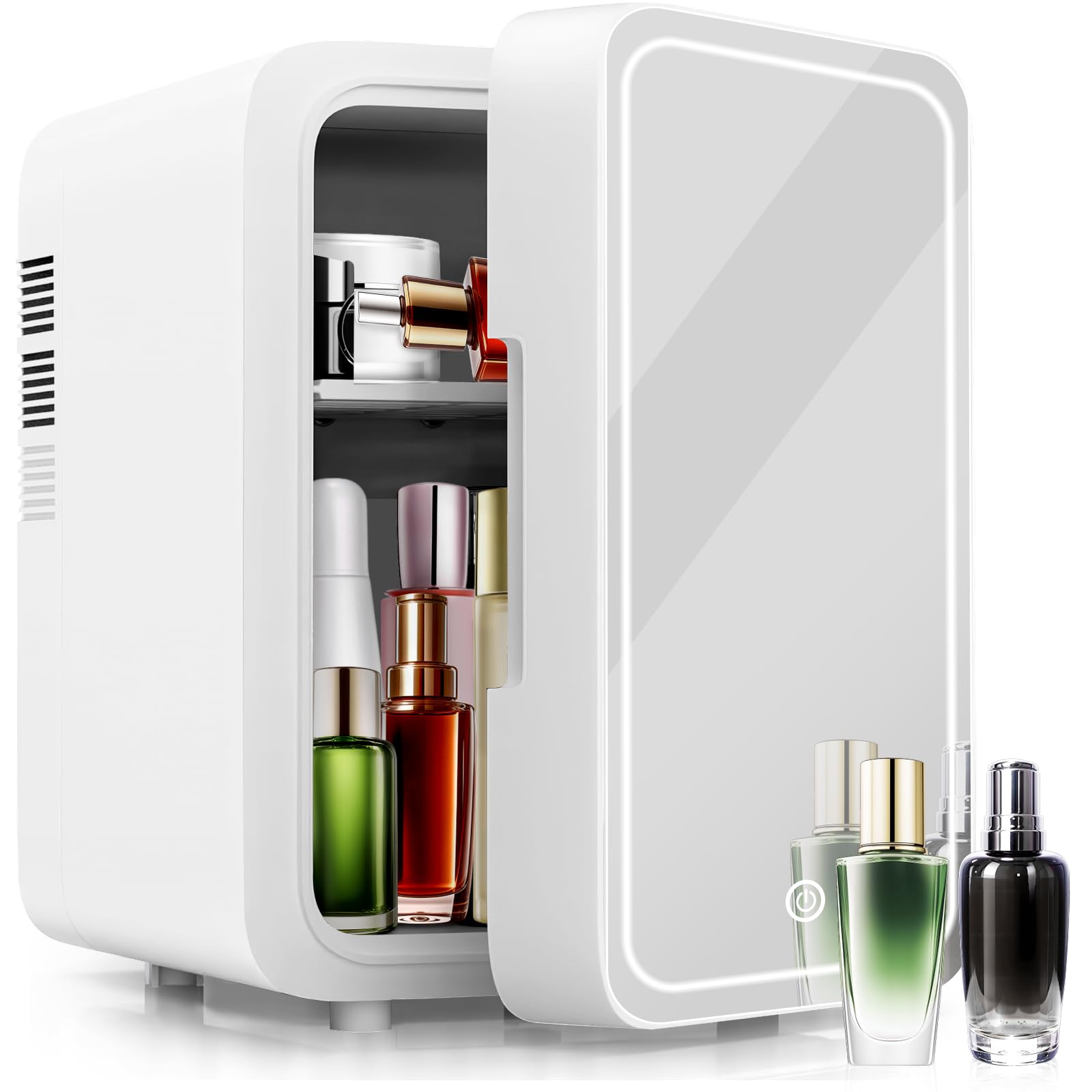 Photo 1 of Skincare Fridge - 4L Makeup Mini Fridge with Dimmable LED Light Mirror, Portable Cooler & Warmer Mini Fridge for Bedroom, Car, Office & Dorm - Ideal for Cosmetics, Skin Care & Food - White