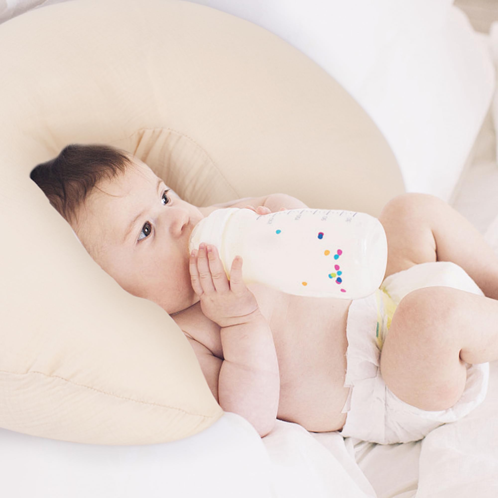 Pro Goleem Muslin Nursing Pillow Cover, 100% Cotton Soft Breathable Feeding Pillow Slipcover for Breastfeeding Moms, Fits Standard Infant Nursing Pillow, for Boys and Girls, 2 Pack (Brown＆Beige)