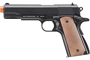 GOLDENBALL Full Size 1911 Alloy Series Heavyweight Spring Airsoft Pistol (Black w/Tan Grip Panels)