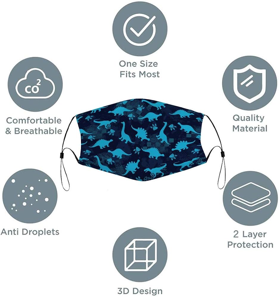 5 Pcs Big Kids Bandana with Cute Pattern Reusable Cloth Kids Face Bandanas Covering Set for Teens Boys Girls Ages 8-17 (Dinosaur): Clothing