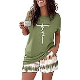 CHICME Pajamas Set for Women 2 Piece Pjs Lounge Set Soft Short Sleeve Tops and Sleep Shorts with Pocket