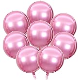 8 Pcs Pink Round Foil Balloons, 22 Inch, 4D Pink Mylar Orbz Round Balloons for Birthday Graduate Wedding Anniversary Retirement Party Decorations