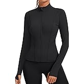 Rapbin Women's Slim Fit Workout Jackets Full Zip Long Sleeve Running Athletic Tops Yoga Shirts with Thumb Holes