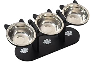Ｂｅｓｇａ Elevated Cat Bowls Raised Dog Bowls,Portable,Cat Food Dish with 3 Stainless Steel Bowl Pet Feeder for Puppy Kitten Dogs