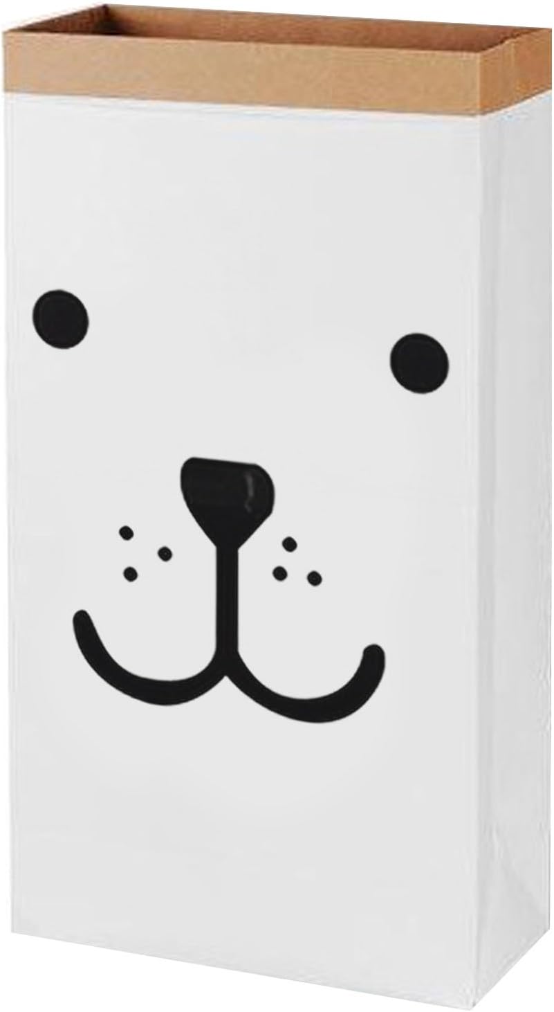 Cute Cartoon Kraft Paper Storage Linen Bag Kids Toys Clothing Organizer Basket for Children Room Nursery Home Decor (Smiling Bear)