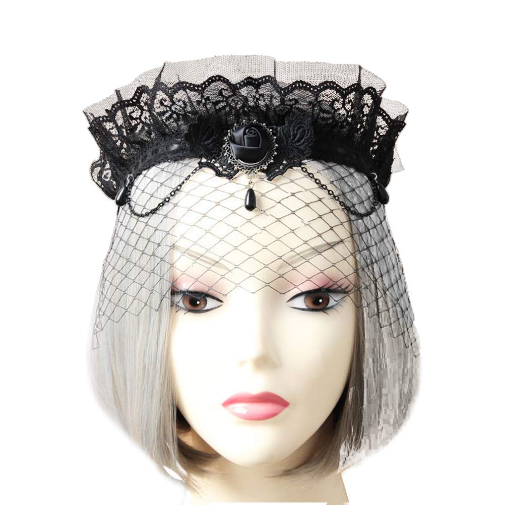 Lurrose Lace Veil Crown Pattern Headband Vintage Grenadine Hair Accessory for Bridal Women Wedding Veil Headband