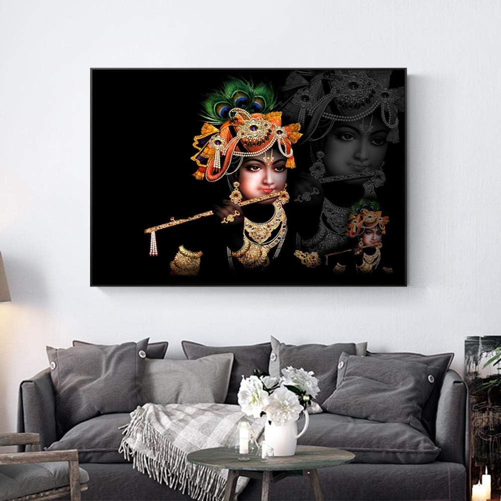 Fenfei Print Art Sri Krishna Canvas Painting On The Wall Classical Hindu Gods Wall Posters and Prints Cuadros Pictures for Living Room 60cm x90cm No Frame