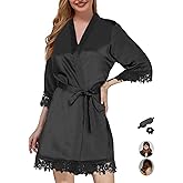 3Pcs Womens Satin Robes for Bride Bridesmaid Silk Bathrobes Silky Kimono Robe for Wedding Party Loungewear Lace Sleepwear