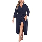 IN'VOLAND Womens Plus Size Kimono Robes Long Knit Bathrobe V Neck Ladies Loungewear Lightweight Soft Sleepwear 1X-5X