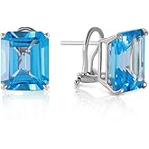 14k White Gold 14kct Genuine Blue Topaz French Clip Earrings