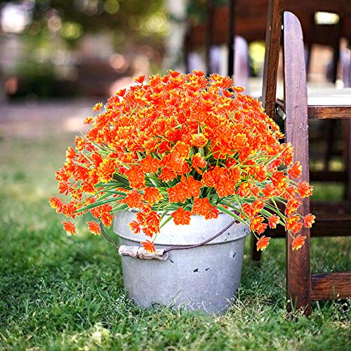 TEMCHY Artificial Daffodils Fake Large Flowers, 4 Bundles Orange UV Resistant Faux Greenery Foliage Plants Shrubs for Garden, Wedding, Outside Hanging Planter, Farmhouse Indoor Outdoor Decor