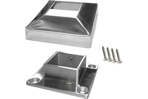 TOP HARDWARE Stainless Steel 316 Grade 4″ x 4″ Base Flange Cover and Flange Base for 2″ x 2″ Post Fitting, 1-3/16″ High