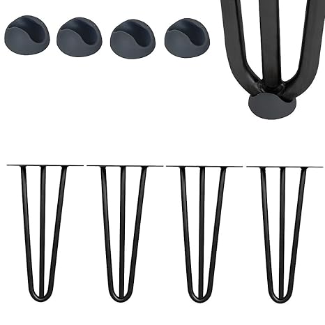 Melko® 4 Stück Hairpin Legs, schlanke Tischbeine aus Stahl, 60cm hoch, Vintage und Industrial Look, mit Gummi Bodenschoner, s