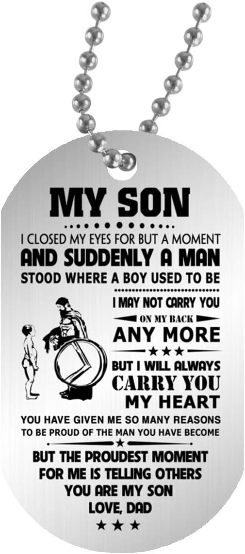 My Son Necklace dog tag Chain - From Warrior Dad - Spartan Necklace pendant - You are my Son - Customize Gifts for Boys, Child 30 inch silver beaded chain included with purchase