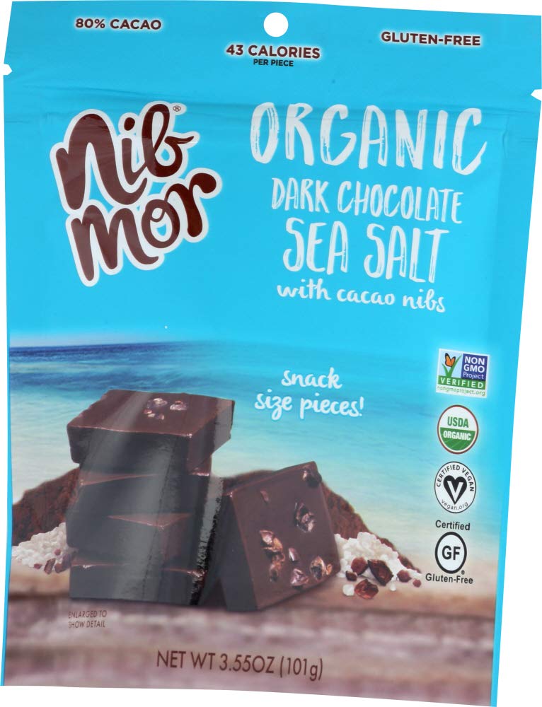 NIBMOR Organic Sea Salt Dark Chocolate with Cacao Nibs, 3.55 OZ