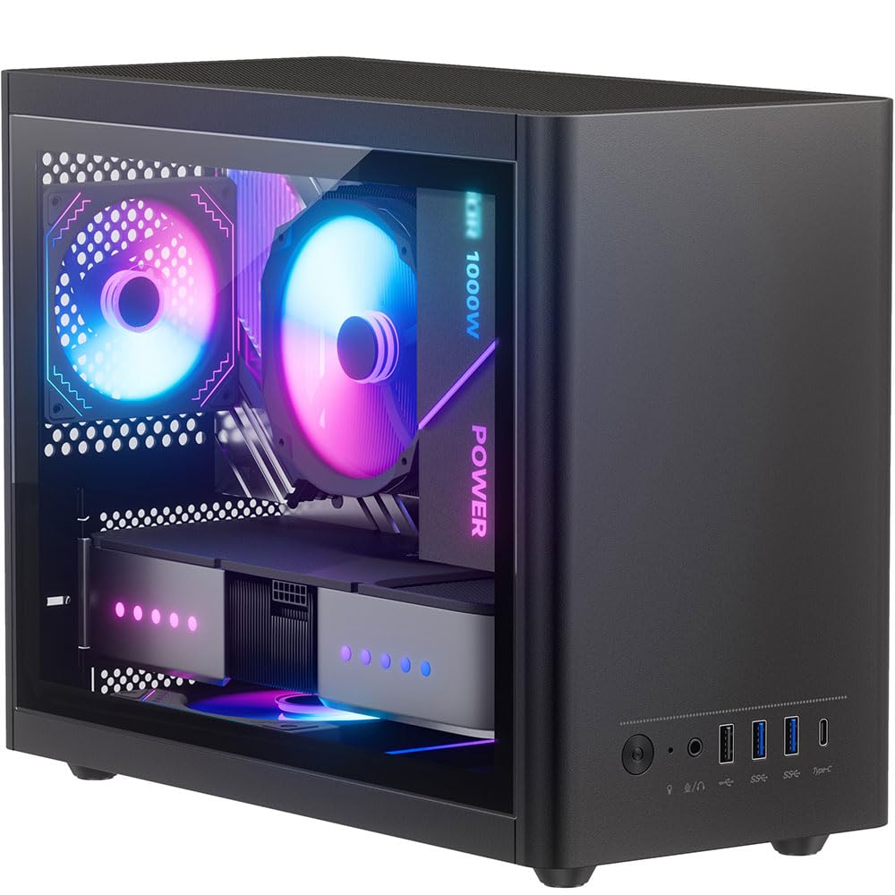 Micro ATX Case with Fans, 2PCS 90mm RGB Fans Pre-Installed,14.6L 0.8mm Thickness SPCC MATX PC Case Mini ITX PC Case with Type C USB3.0, Supports 135mm CPU Cooler, 310mm GPU and Standard ATX PSU Black