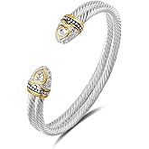 UNY Designer Inspired Jewelry Double Cable Wire CZ Antique Bangle Elegant Beautiful (White)