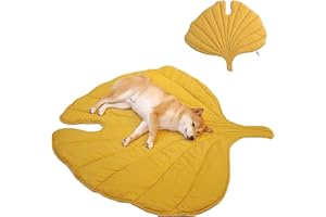 FUNNY FUZZY Dog Blanket Mat for Dogs Cats, 50×45" Leaf Design Pet Blankets Cover Machine Washable Double-Sided for Bed Couch Sofa Floors Furniture Protection, Ginkgo Yellow