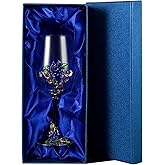 jessie Wine Glass Handmade Painted Enamel Flower Gin Glass Wine Glass Birthday Mothers Day Gifts (Blue *1+gift box)