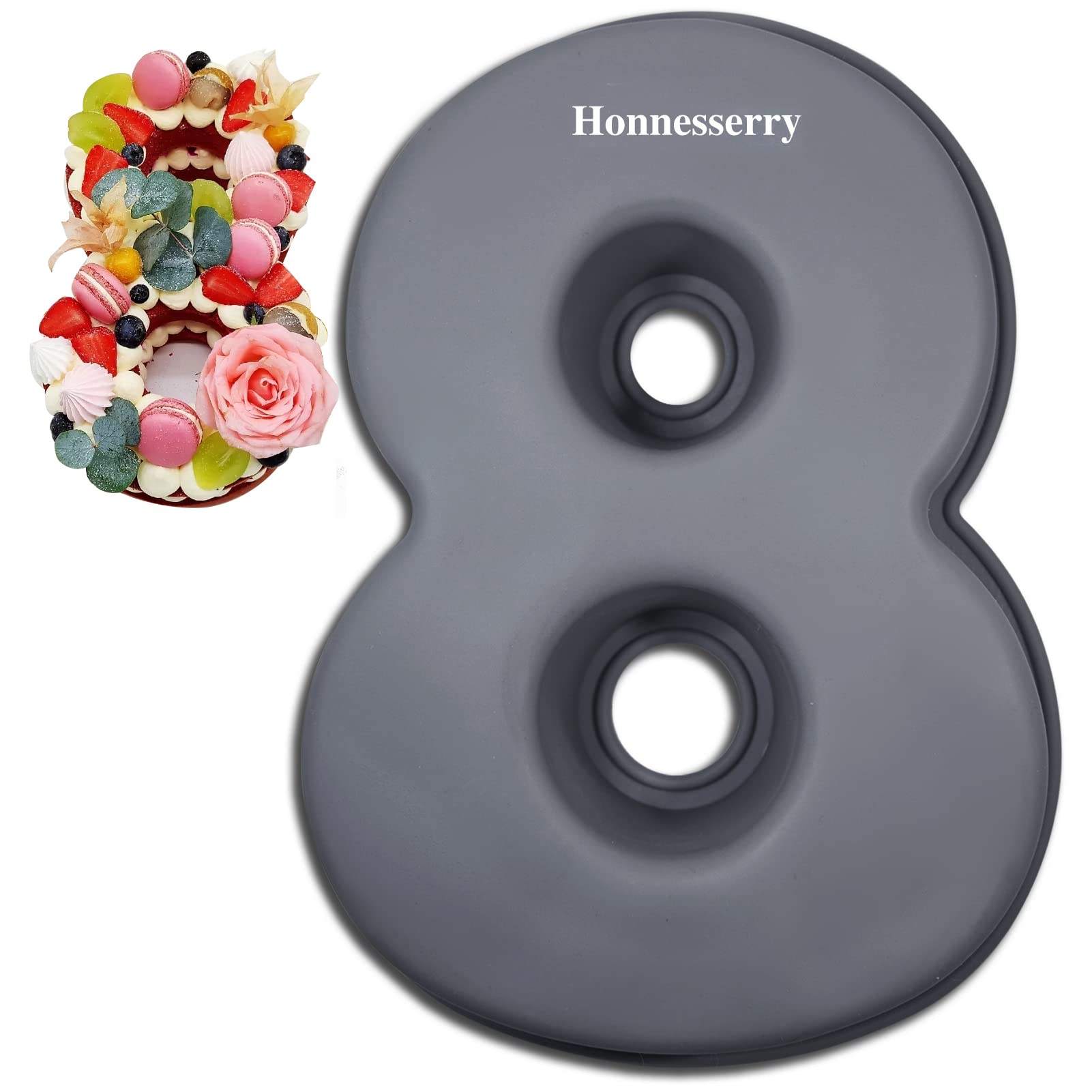 Honnesserry Number 8 Cake Tins, Non-Stick Silicone Number Baking Tins, Large Cake Moulds, Cake Pan for Birthday and Wedding Anniversary, BPA Free