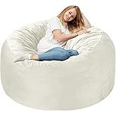 Homguava 3FT Bean Bag Chair: 3' Bean Bags with Memory Foam Filled, Large Beanbag Chairs Soft Sofa with Dutch Velet Cover-Beige