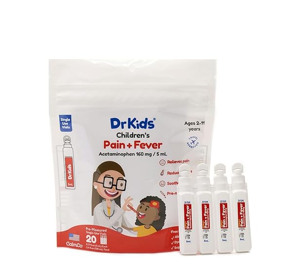 DR. KIDS CHILDREN’S PAIN AND FEVER ACETAMINOPHEN, PRE-MEASURED SINGLE-USE VIALS, FREE FROM, TRAVEL COMPLIANT, 3.4 FL OZ (20 COUNT)